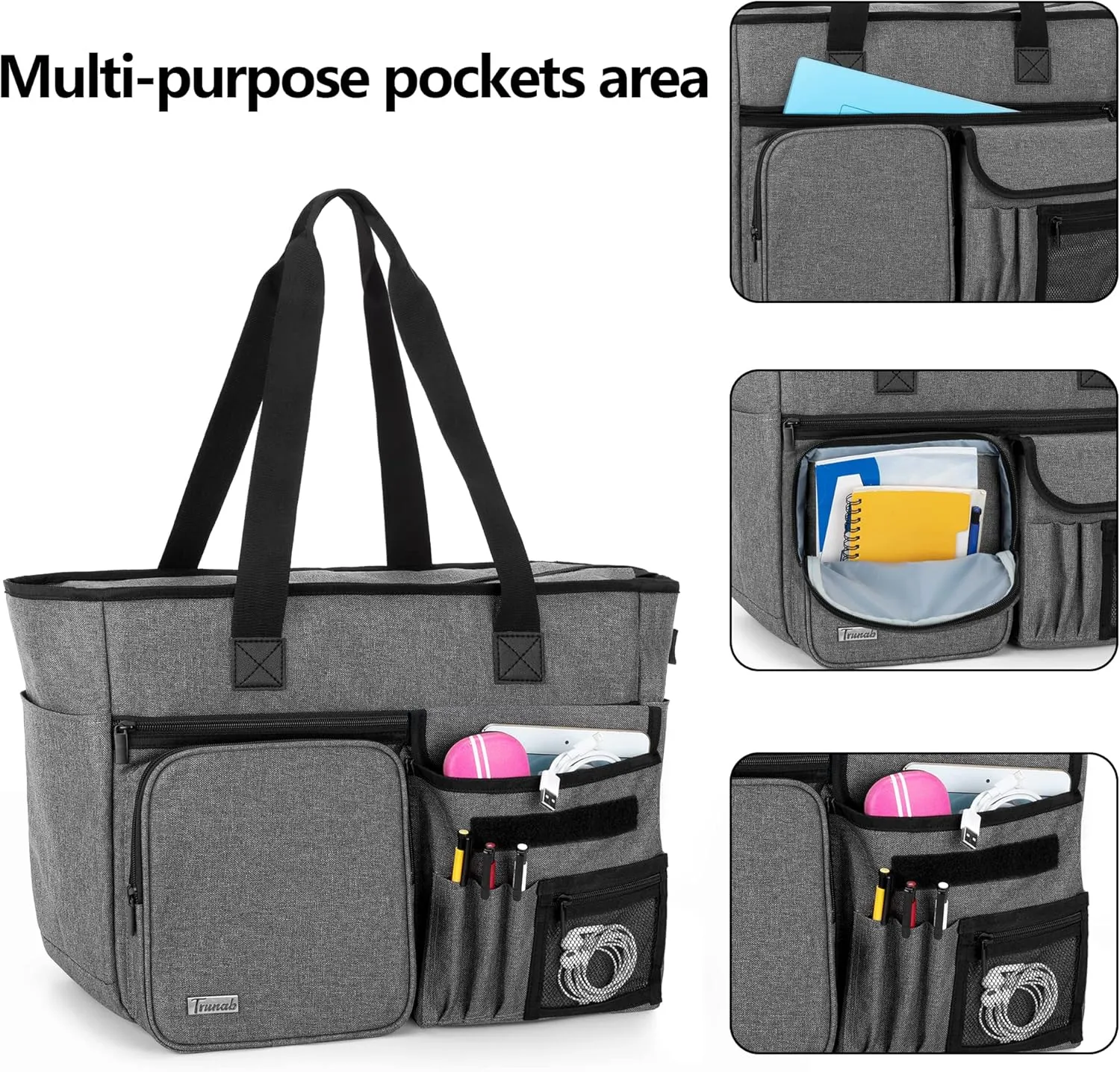 Trunab Teacher Tote Bag Work Bag with Multiple Pocket and Padded Compartment for up to 15.6”Laptop