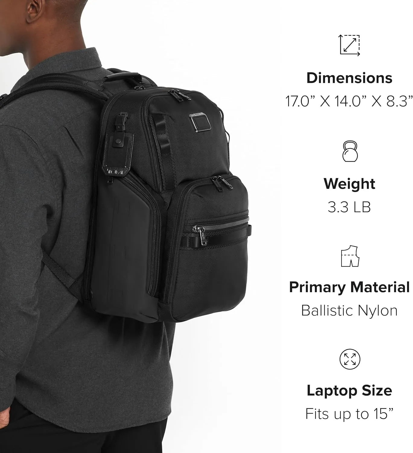 TUMI - Alpha Bravo Search Backpack - Laptop Backpack for Men & Women - Backpack for Work & Travel - 17.0" X 14.0" X 8.3" - Charcoal