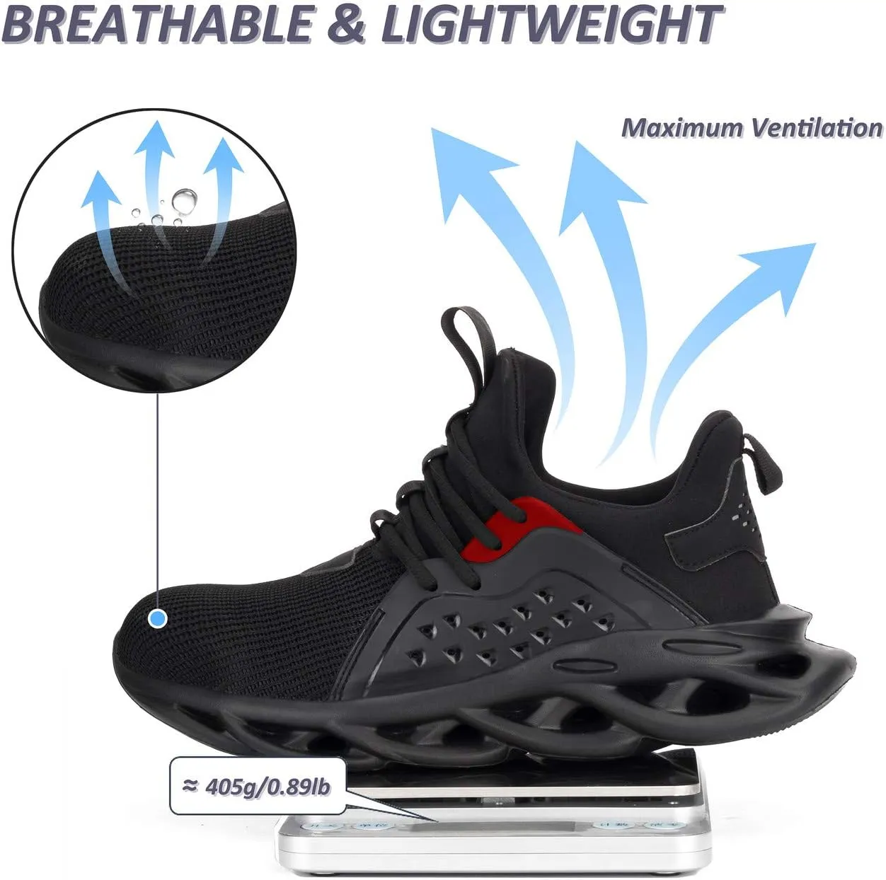 U-lite Steel Toe Safety Indestructible Work Shoes for Men Women, Lightweight Breathable Water-Proof Industrial Construction Shoe