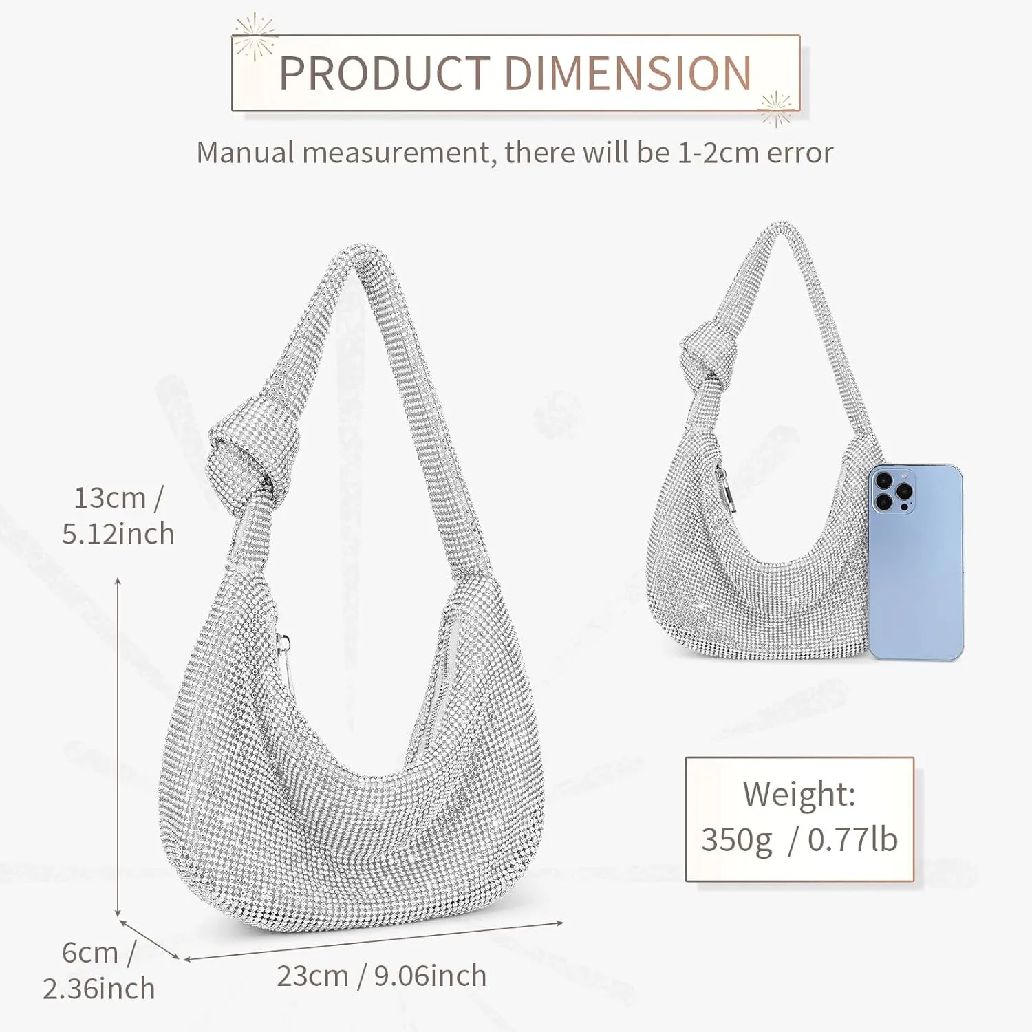 UBORSE Knotted Rhinestone Purse for Women Formal Evening Bag Wedding Clutch Purse Sparkly Prom Cocktail Party Handbag