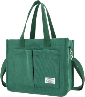 UERRUAM Tote Bag for Women with Pockets,Large Corduroy Crossbody Purse for Laptop,Work,College,Everyday,Travel