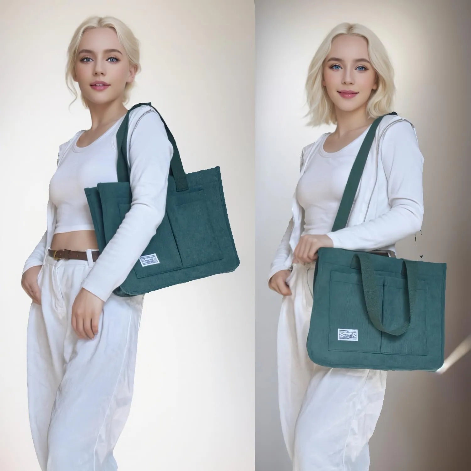 UERRUAM Tote Bag for Women with Pockets,Large Corduroy Crossbody Purse for Laptop,Work,College,Everyday,Travel