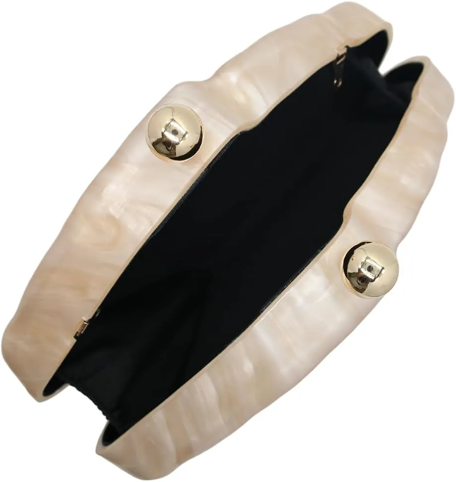 UMREN Lovely Acrylic Shell Shaped Clutch for Women Acrylic Evening Clutch Purse Marble Handbag for Wedding Cocktail Party