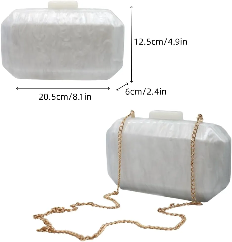 UMREN Lovely Acrylic Shell Shaped Clutch for Women Acrylic Evening Clutch Purse Marble Handbag for Wedding Cocktail Party