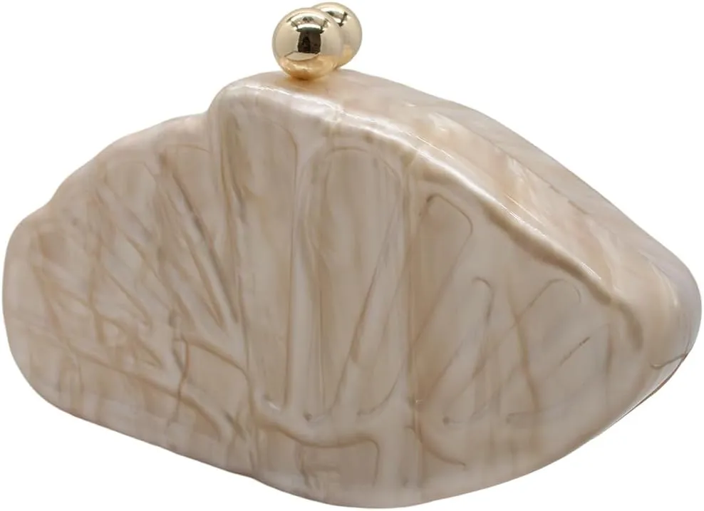 UMREN Lovely Acrylic Shell Shaped Clutch for Women Acrylic Evening Clutch Purse Marble Handbag for Wedding Cocktail Party