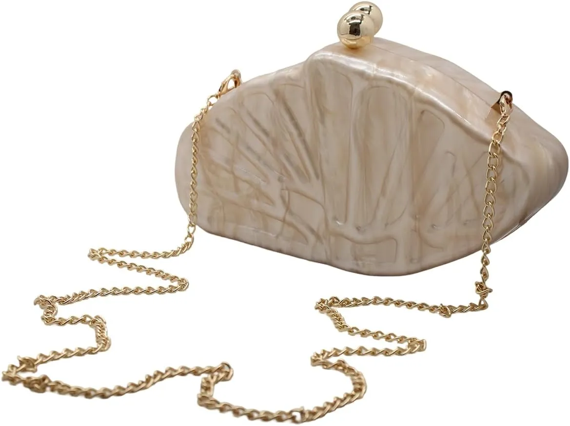UMREN Lovely Acrylic Shell Shaped Clutch for Women Acrylic Evening Clutch Purse Marble Handbag for Wedding Cocktail Party