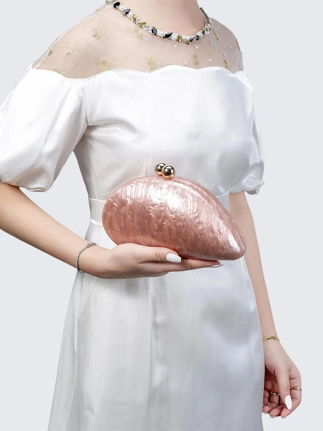 UMREN Seashell Chain Shoulder Bag for Women Acrylic Evening Clutch Bag Glitter Marble Purse Handbag for Wedding Party Prom