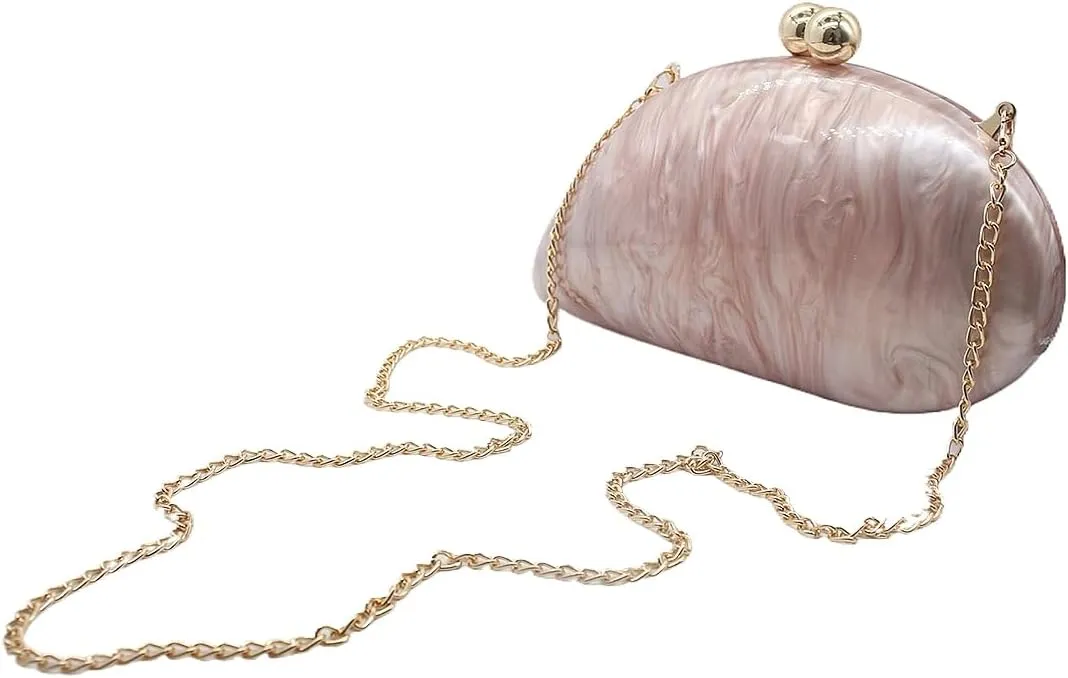 UMREN Seashell Chain Shoulder Bag for Women Acrylic Evening Clutch Bag Glitter Marble Purse Handbag for Wedding Party Prom