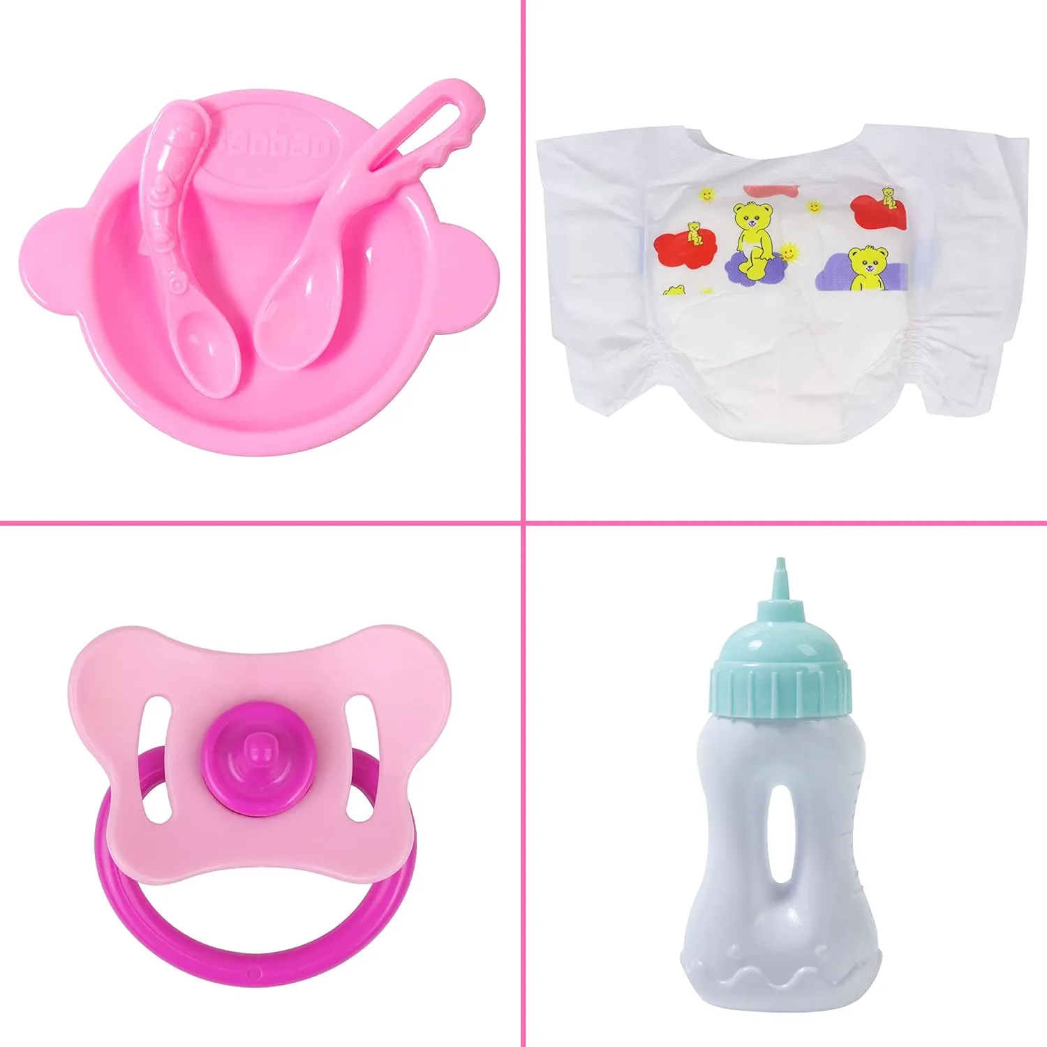 UNICORN ELEMENT 12 Pcs Baby Doll Clothes and Accessories, Baby Doll Feeding and Caring Set with Baby Doll Diaper Bag, Clothes, Diapers, Bottles, Pacifier, Swimsuits,Best Gift for Kids