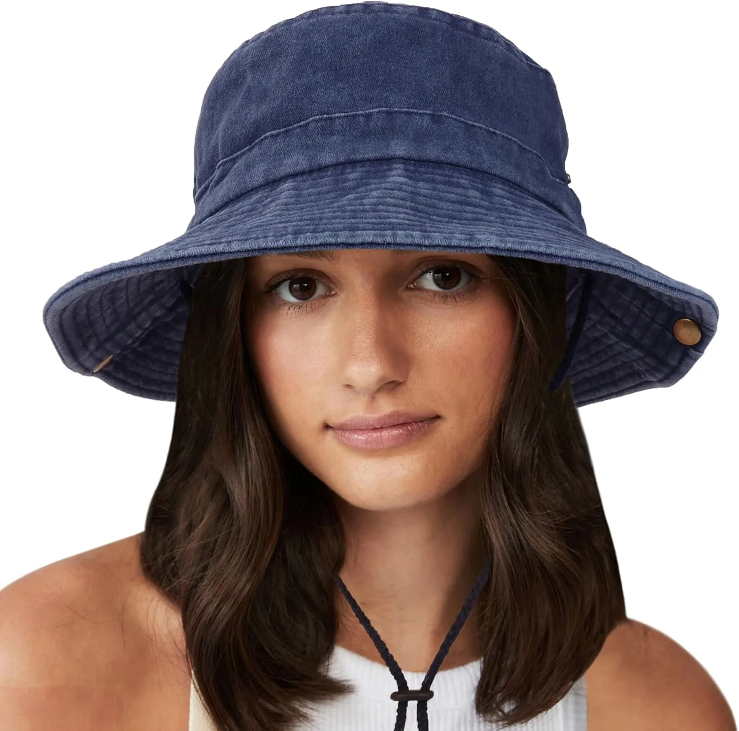 Unisex Cotton Boonie Hat Summer Outdoor Packable Fishing Bucket Hat Beach Sun Hat with String for Women Men