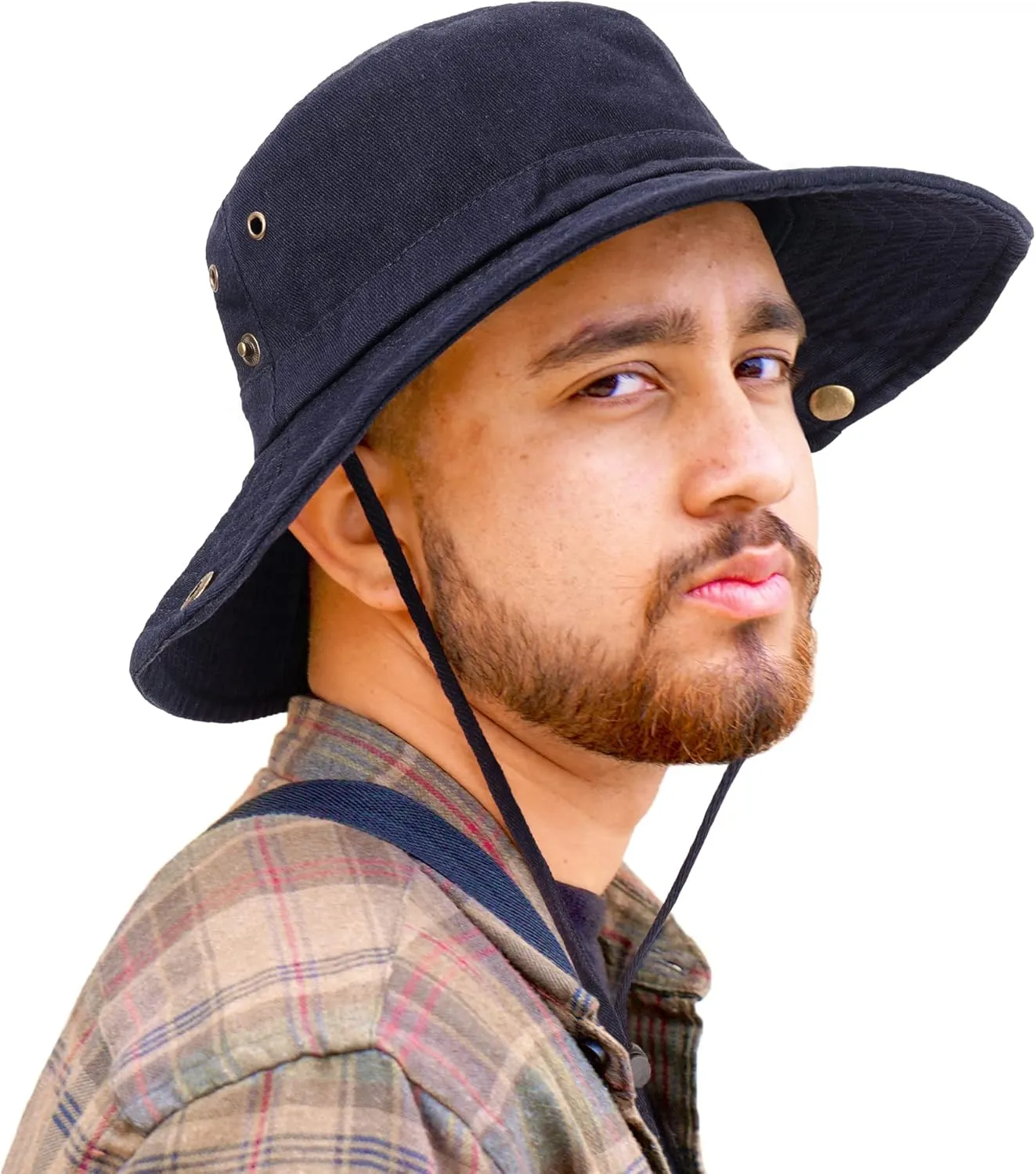 Unisex Cotton Boonie Hat Summer Outdoor Packable Fishing Bucket Hat Beach Sun Hat with String for Women Men