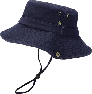 Unisex Cotton Boonie Hat Summer Outdoor Packable Fishing Bucket Hat Beach Sun Hat with String for Women Men