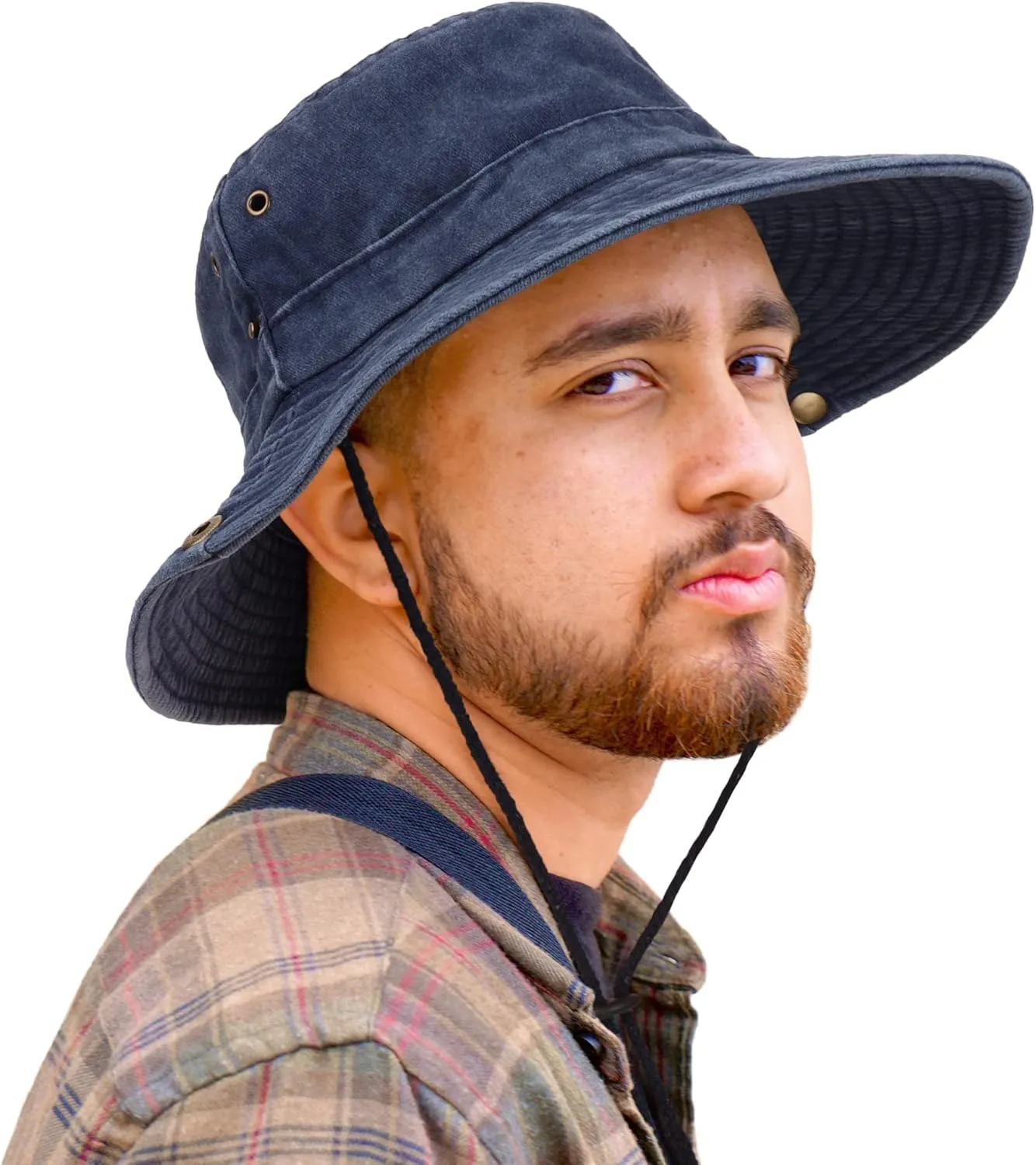 Unisex Cotton Boonie Hat Summer Outdoor Packable Fishing Bucket Hat Beach Sun Hat with String for Women Men
