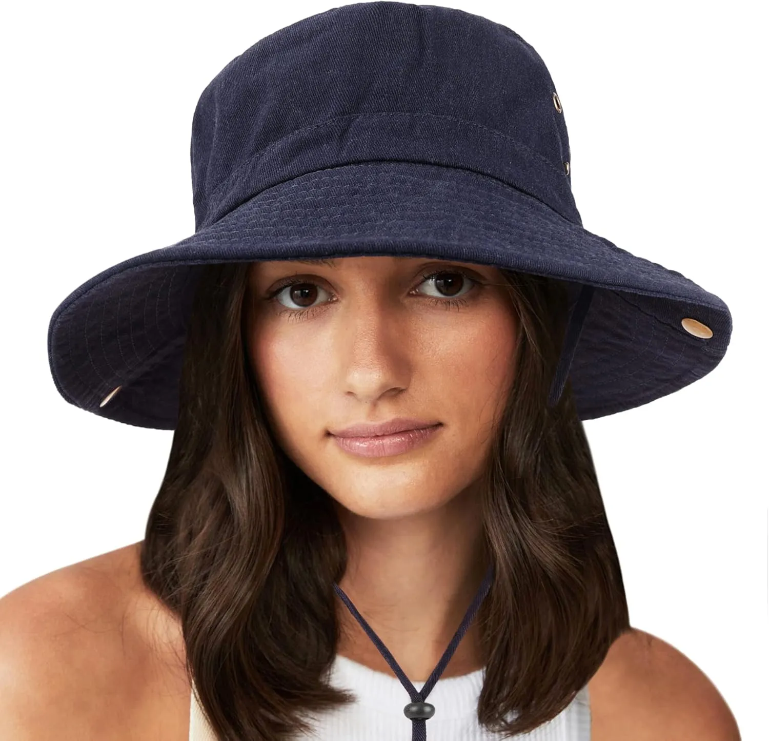 Unisex Cotton Boonie Hat Summer Outdoor Packable Fishing Bucket Hat Beach Sun Hat with String for Women Men