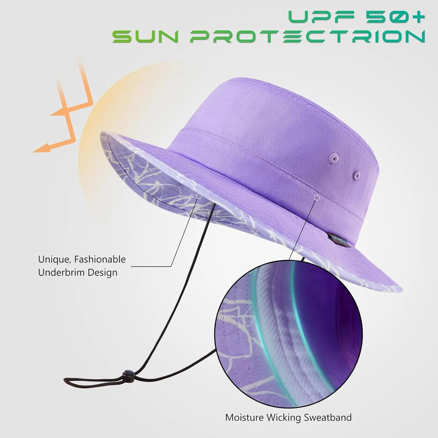 UPF 50  Foldable Sun Hat Patterned Under Brim Bucket Hats for Summer Hiking Fishing Beach Safari Men Women