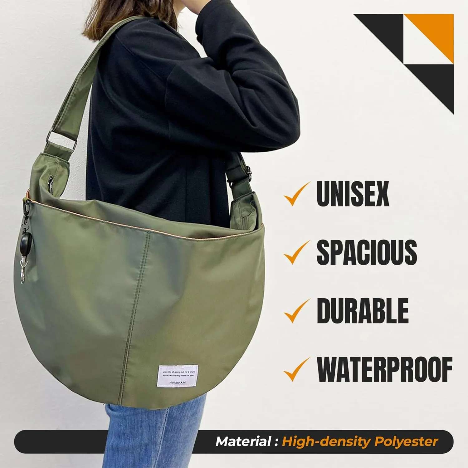 Urban Wide Shoulder Bag, Hobo Sling Crossbody Bag Crescent for Women Durable Polyester Unisex, Lightweight