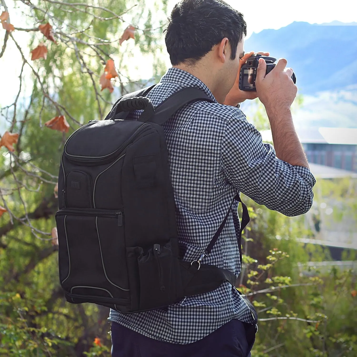 USA Gear Camera Backpack for Photographers DSLR/SLR/Mirrorless Photography Camera Bag with Laptop Compartment, Waterproof Rain Cover & Tripod Holder, Compatible with Canon/Nikon/Sony (Black)