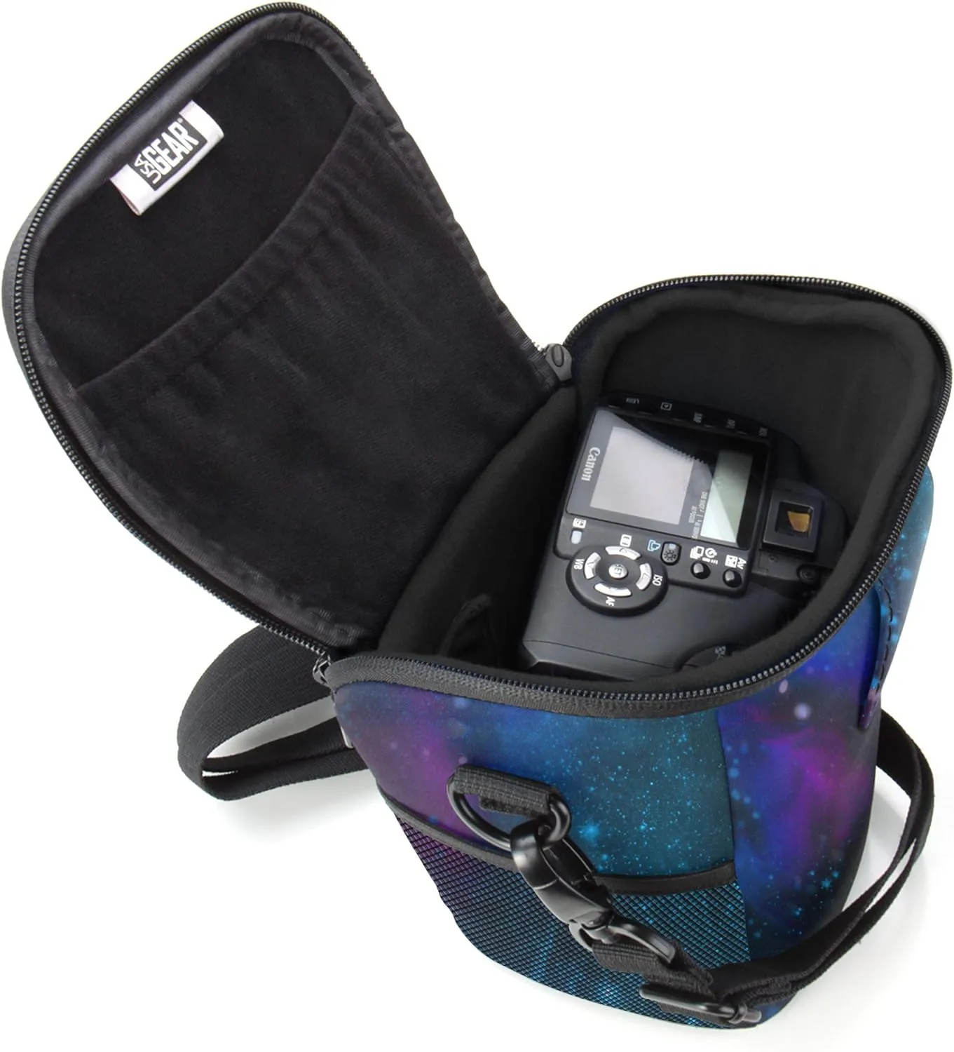 USA GEAR DSLR Camera Case for Men and Women with Top Loading Accessibility, Adjustable Shoulder, Small Camera Sling Bag, Travel Padded Handle - Camera Holster Bag for Nikon, Canon, Panasonic (Galaxy)