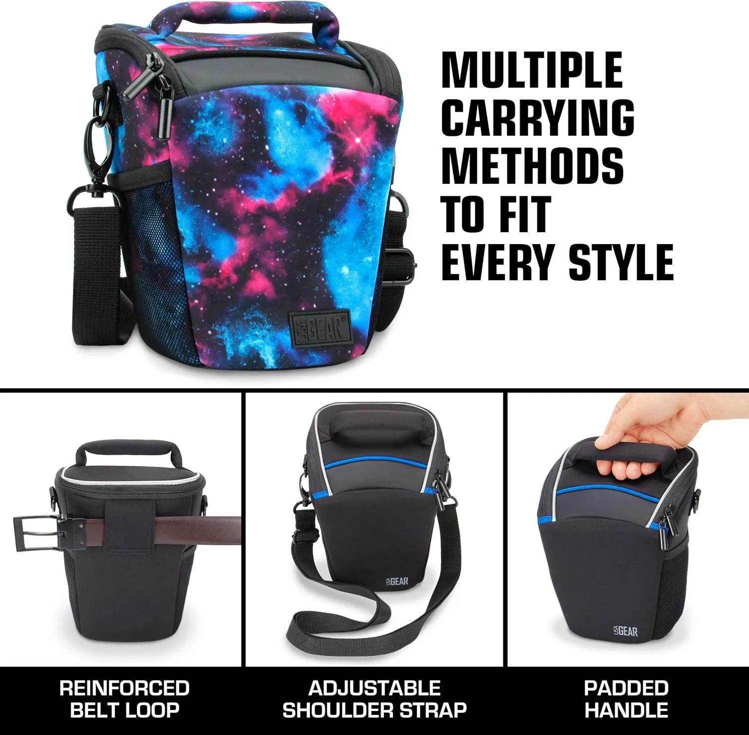 USA GEAR DSLR Camera Case for Men and Women with Top Loading Accessibility, Adjustable Shoulder, Small Camera Sling Bag, Travel Padded Handle - Camera Holster Bag for Nikon, Canon, Panasonic (Galaxy)