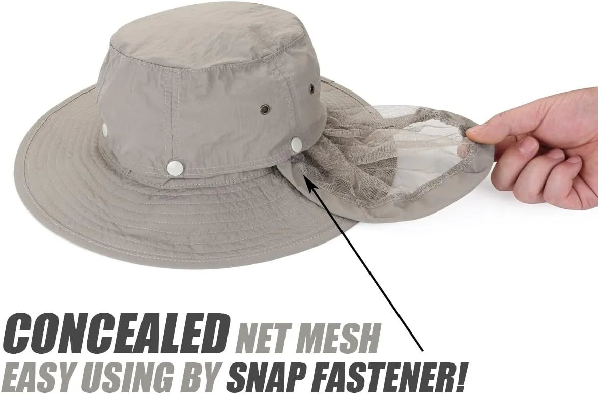 USHAKE Head Net Hat, Safari Hat Sun Hat Bucket Hat with Hidden Net Mesh
