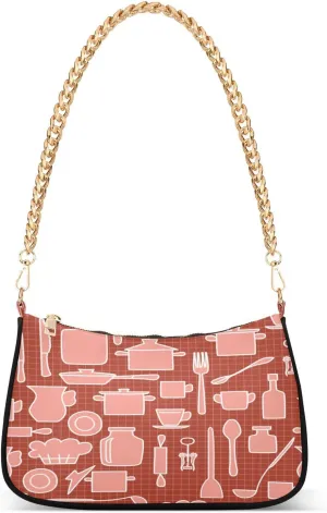 Utensils Shoulder Bag for Women Hobo Tote Handbag Gold Chain Crossbody Bag with Zipper Clutch Purse Handbags