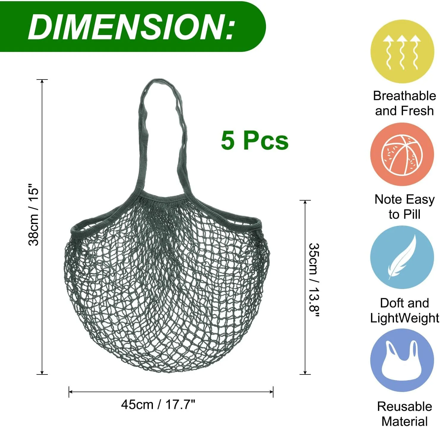 uxcell Reusable Mesh Produce Storage Bags Washable Net Portable Fruit and Vegetable Bag Cotton String Bags for Grocery Shopping Storage