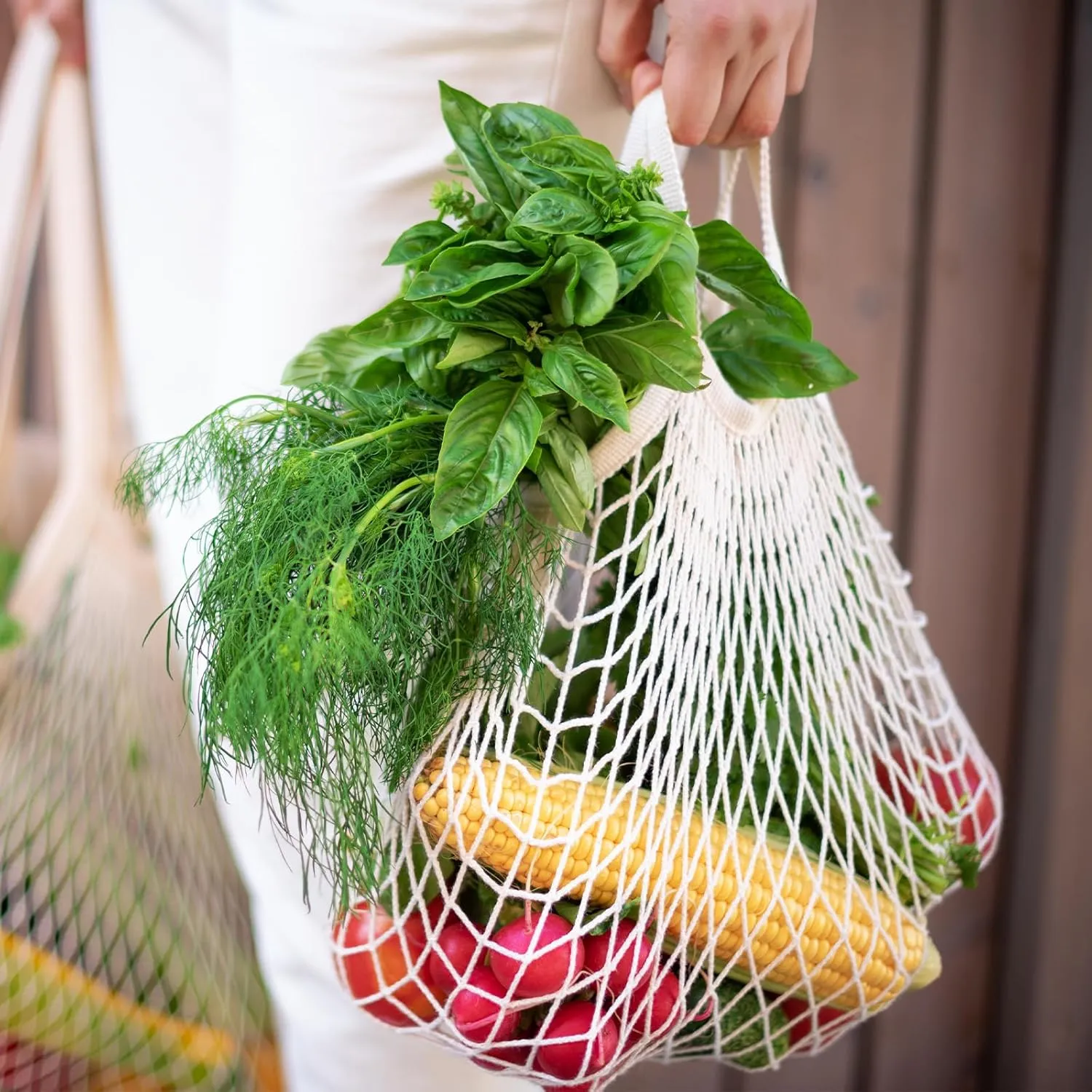 uxcell Reusable Mesh Produce Storage Bags Washable Net Portable Fruit and Vegetable Bag Cotton String Bags for Grocery Shopping Storage