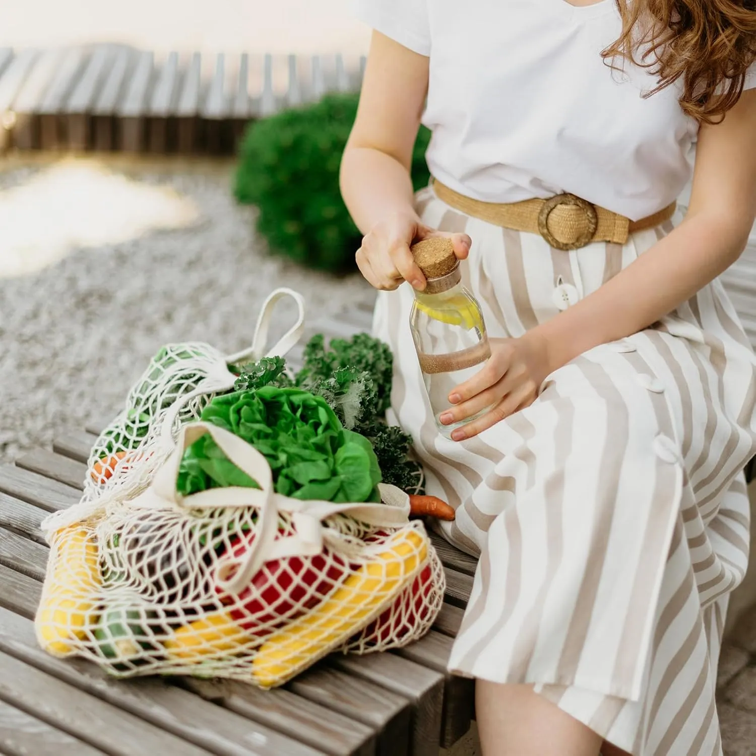 uxcell Reusable Mesh Produce Storage Bags Washable Net Portable Fruit and Vegetable Bag Cotton String Bags for Grocery Shopping Storage