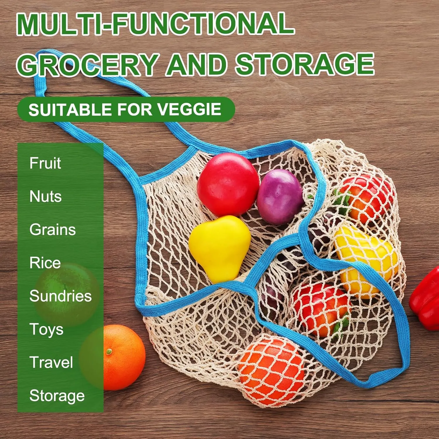 uxcell Reusable Mesh Produce Storage Bags Washable Net Portable Fruit and Vegetable Bag Cotton String Bags for Grocery Shopping Storage