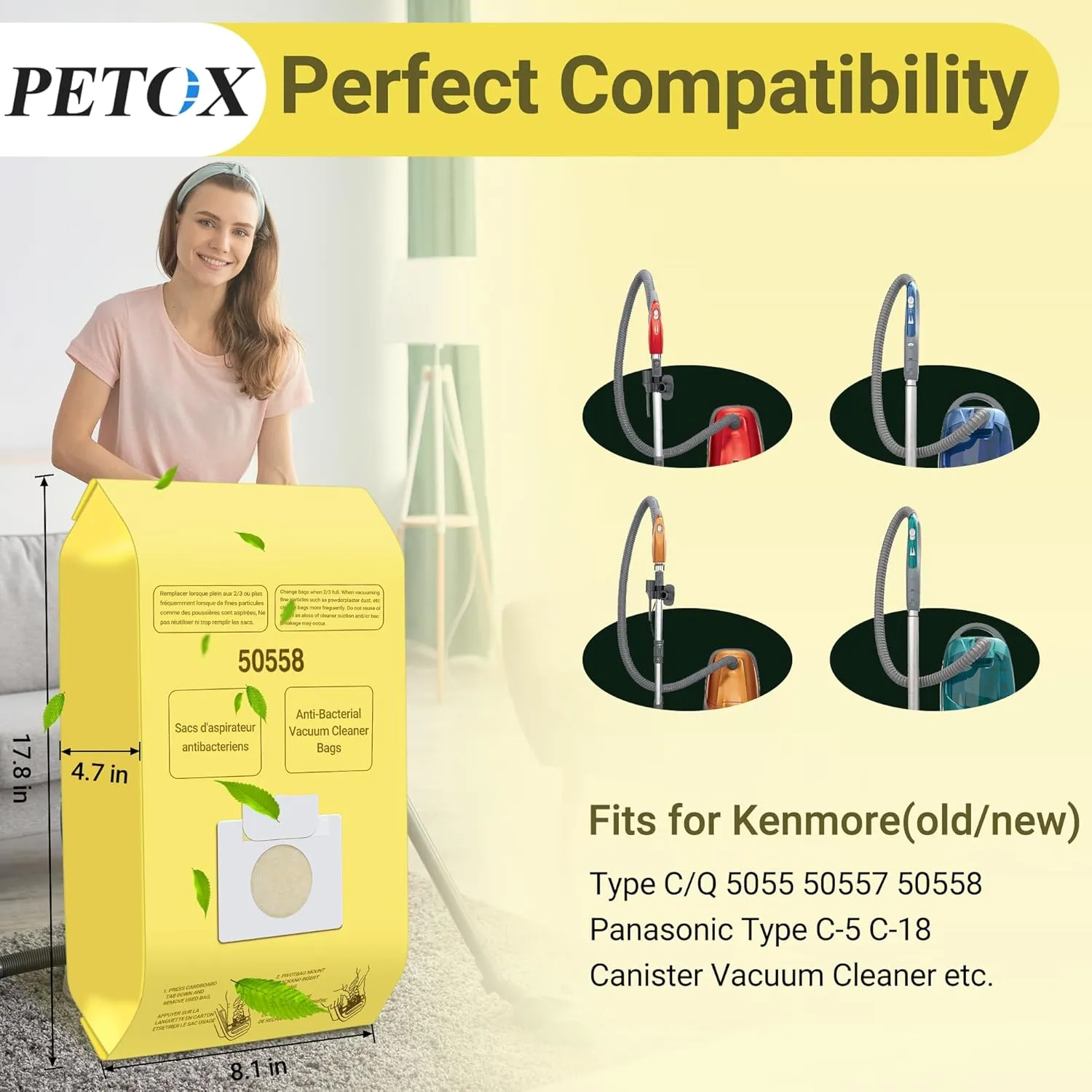 Vacuum Cleaner Bags Replacement for Kenmore Canister Type C/Q 5055, 50557, 50558 and Pana·sonic Type C-5 Vacuums, 30 Pack High-Efficiency Replacement Canister Vacuum Bags by PETOX