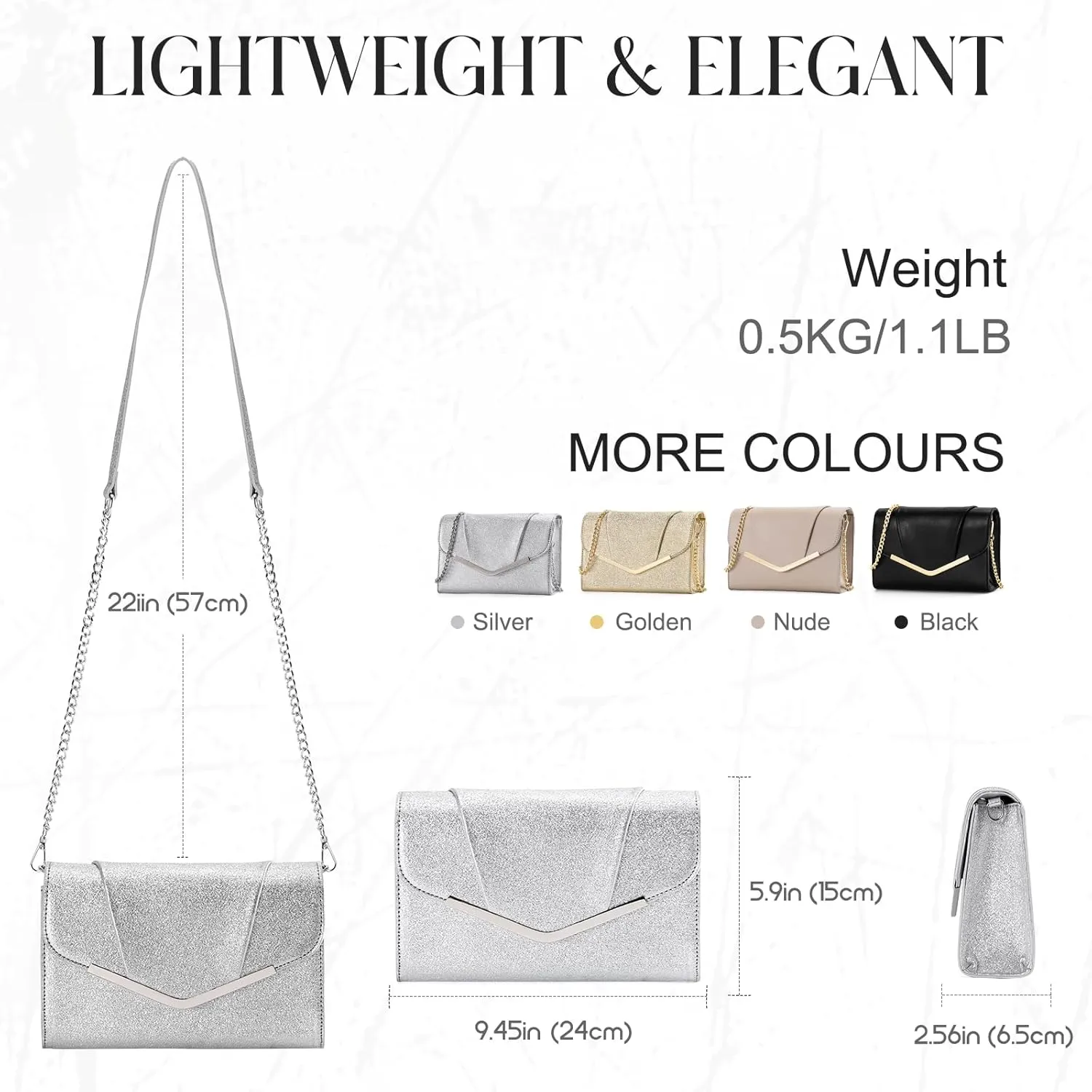 VASCHY Clutch Purse for Women,Fashion Envelope Evening Small Formal Handbag Fold-over Crossbody Shoulder Bag Wedding,Party