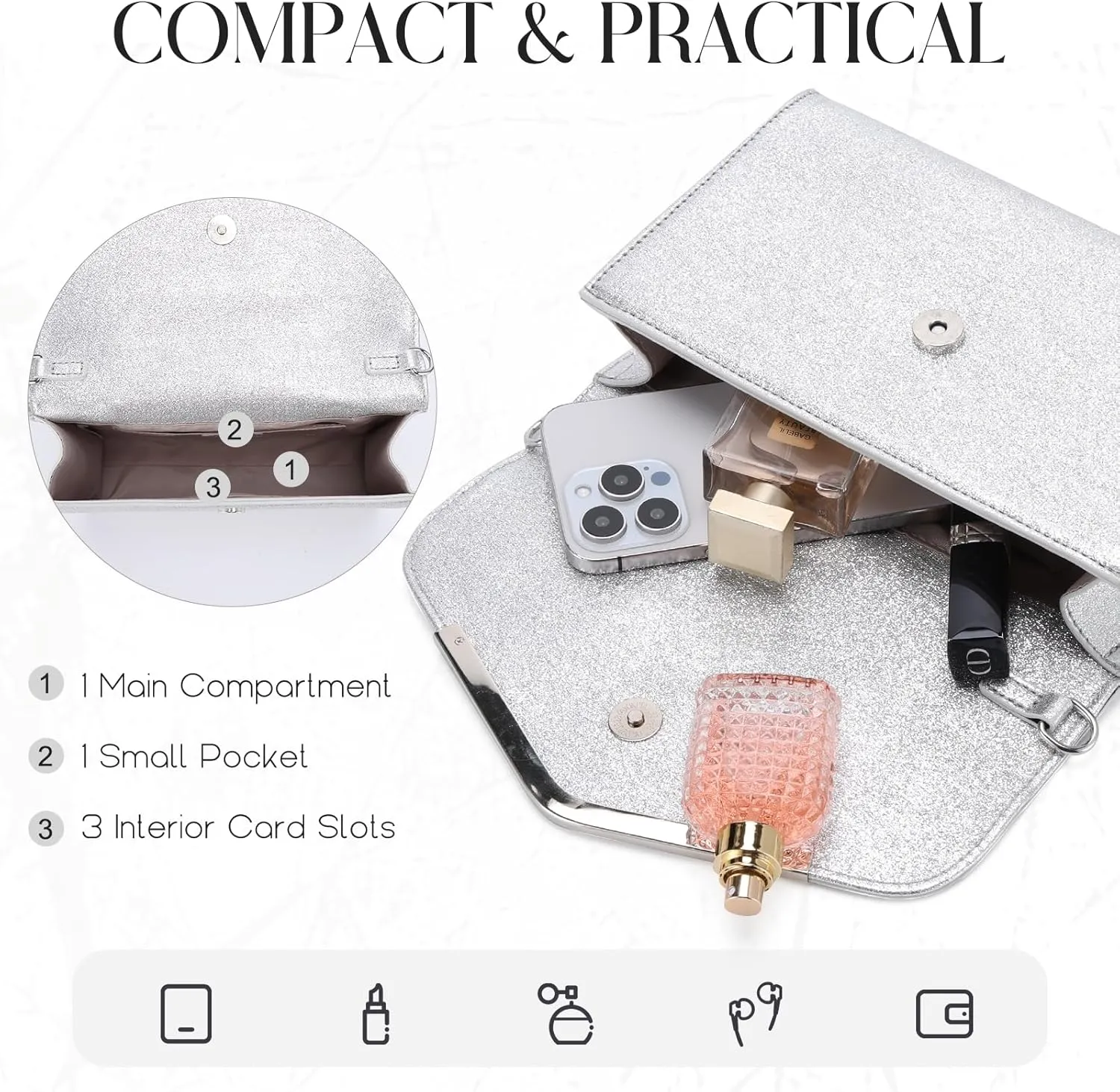 VASCHY Clutch Purse for Women,Fashion Envelope Evening Small Formal Handbag Fold-over Crossbody Shoulder Bag Wedding,Party
