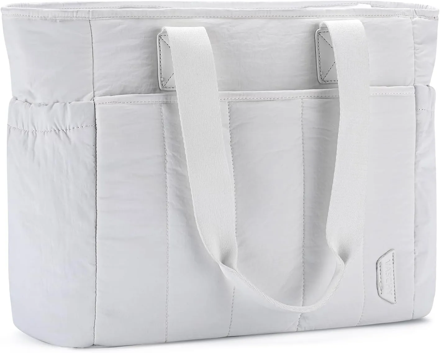 VASCHY Puffer Tote Bag for Women, Lightweight Quilted Tote Purse with Laptop Compartments Zipper for Work/Teacher/Travel/Gym Beige