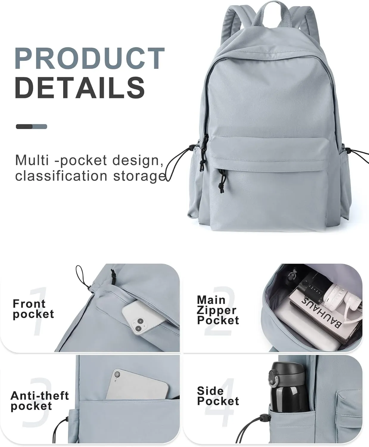 VECAVE School Backpack Blue Waterproof Bookbag Casual Lightweight Travel Rucksack Daypack Backpacks for Men Women College High School Bags backpack for Boys Girls Teens
