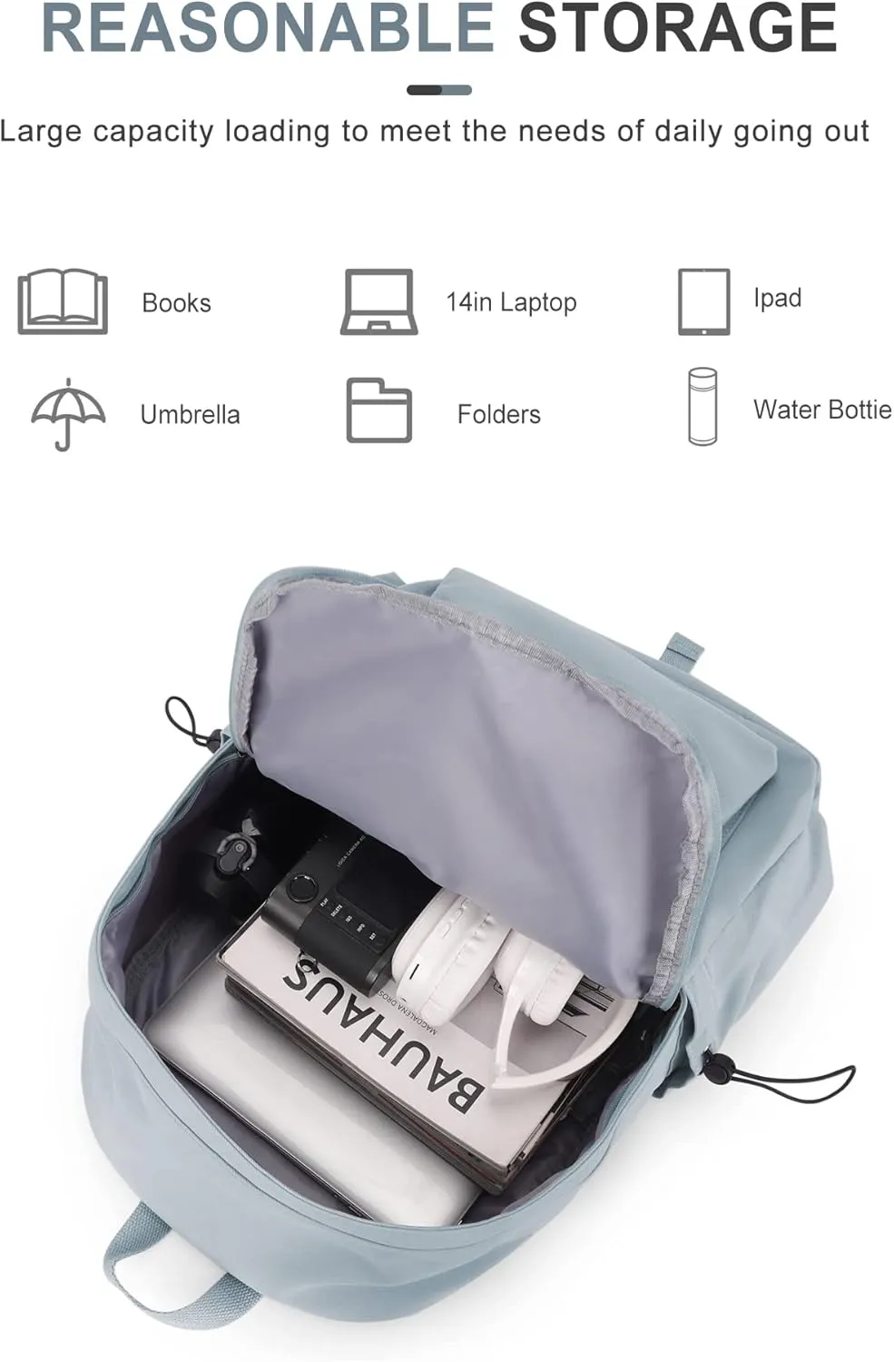 VECAVE School Backpack Blue Waterproof Bookbag Casual Lightweight Travel Rucksack Daypack Backpacks for Men Women College High School Bags backpack for Boys Girls Teens