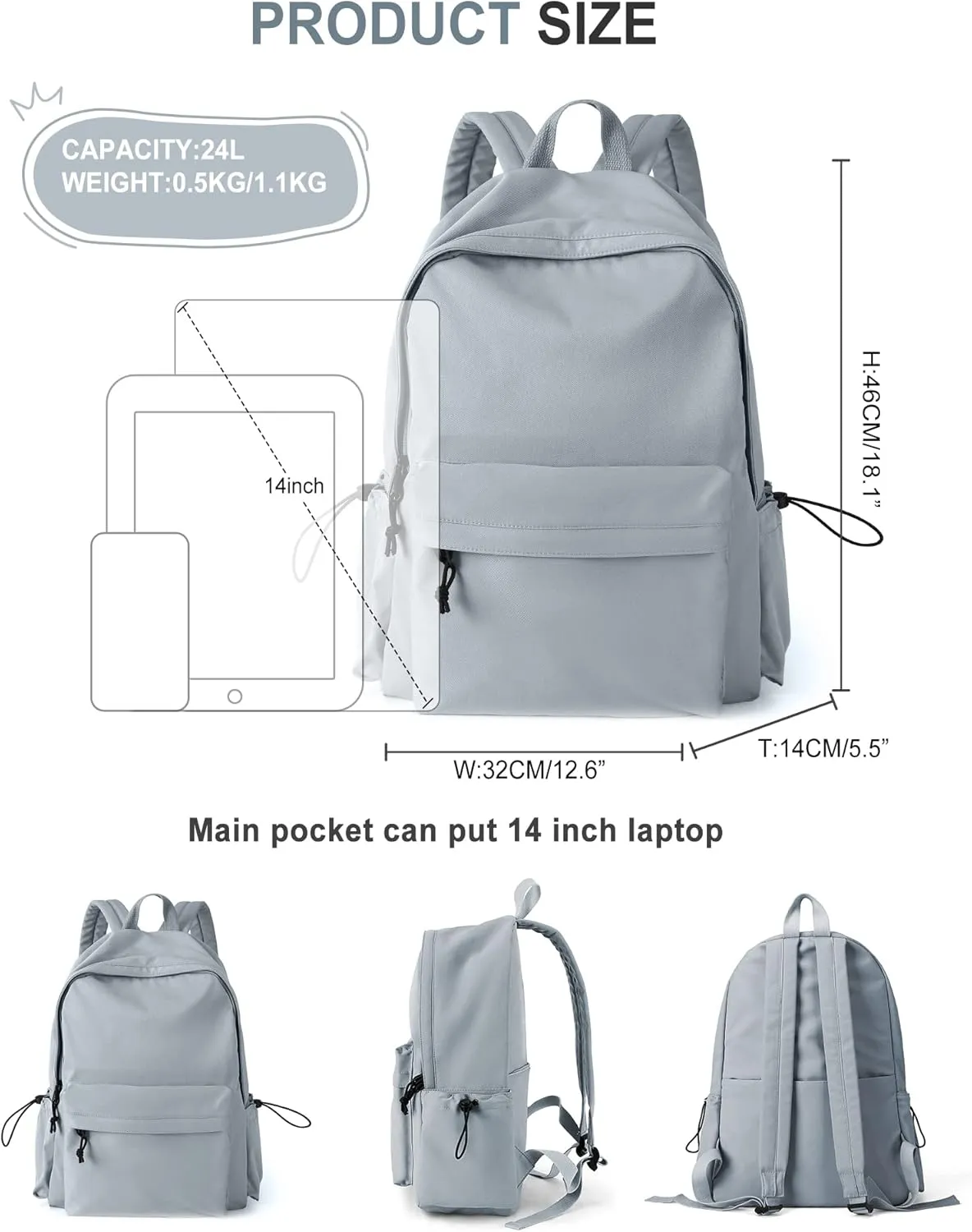 VECAVE School Backpack Blue Waterproof Bookbag Casual Lightweight Travel Rucksack Daypack Backpacks for Men Women College High School Bags backpack for Boys Girls Teens