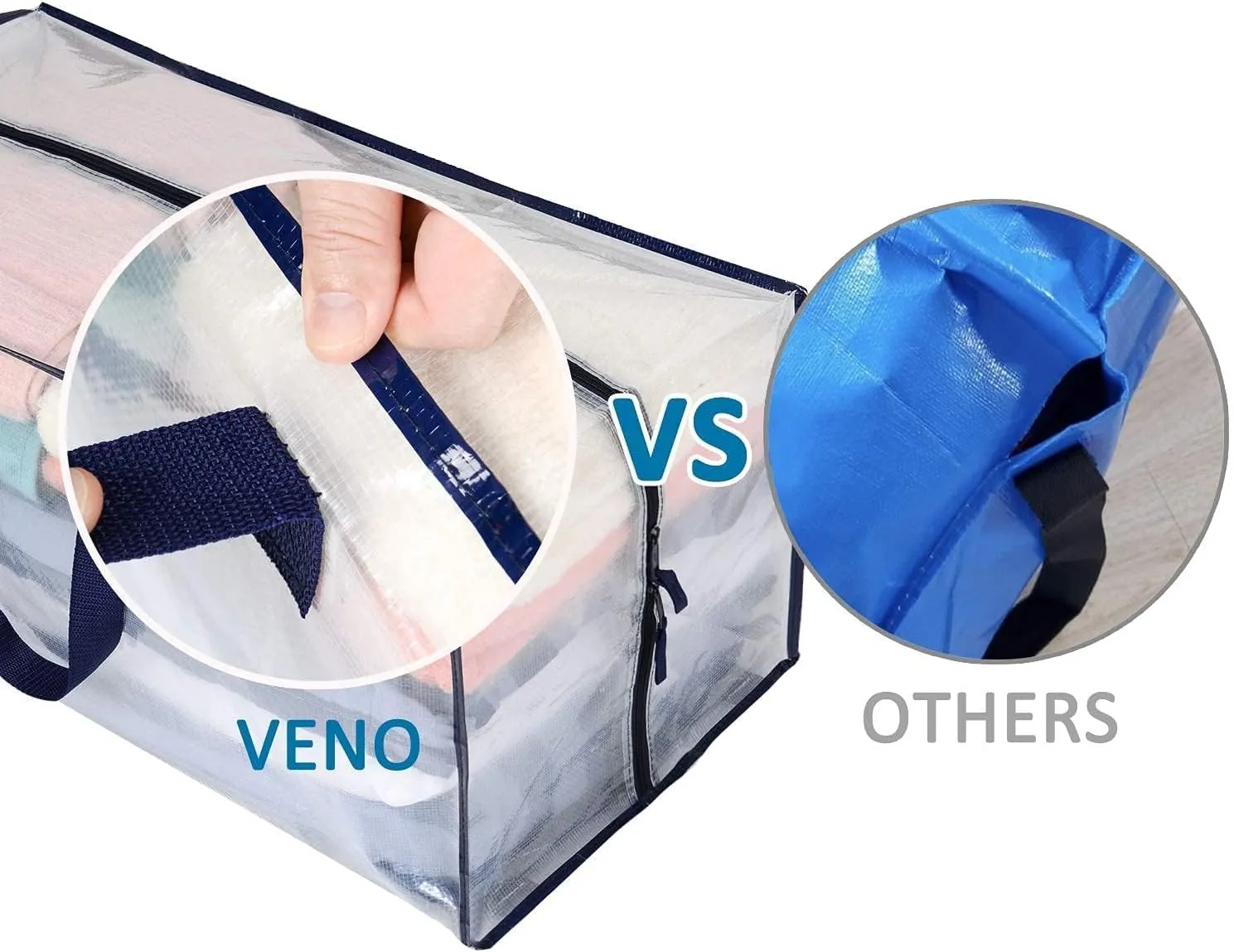 VENO 4 Pack Moving Bags w/Backpack Straps, Heavy Duty, Moving Boxes Alternative, Packing Supplies, Large Storage Totes for Dorm Room Essentials with Zipper for Clothes (Clear, 4 Pack)