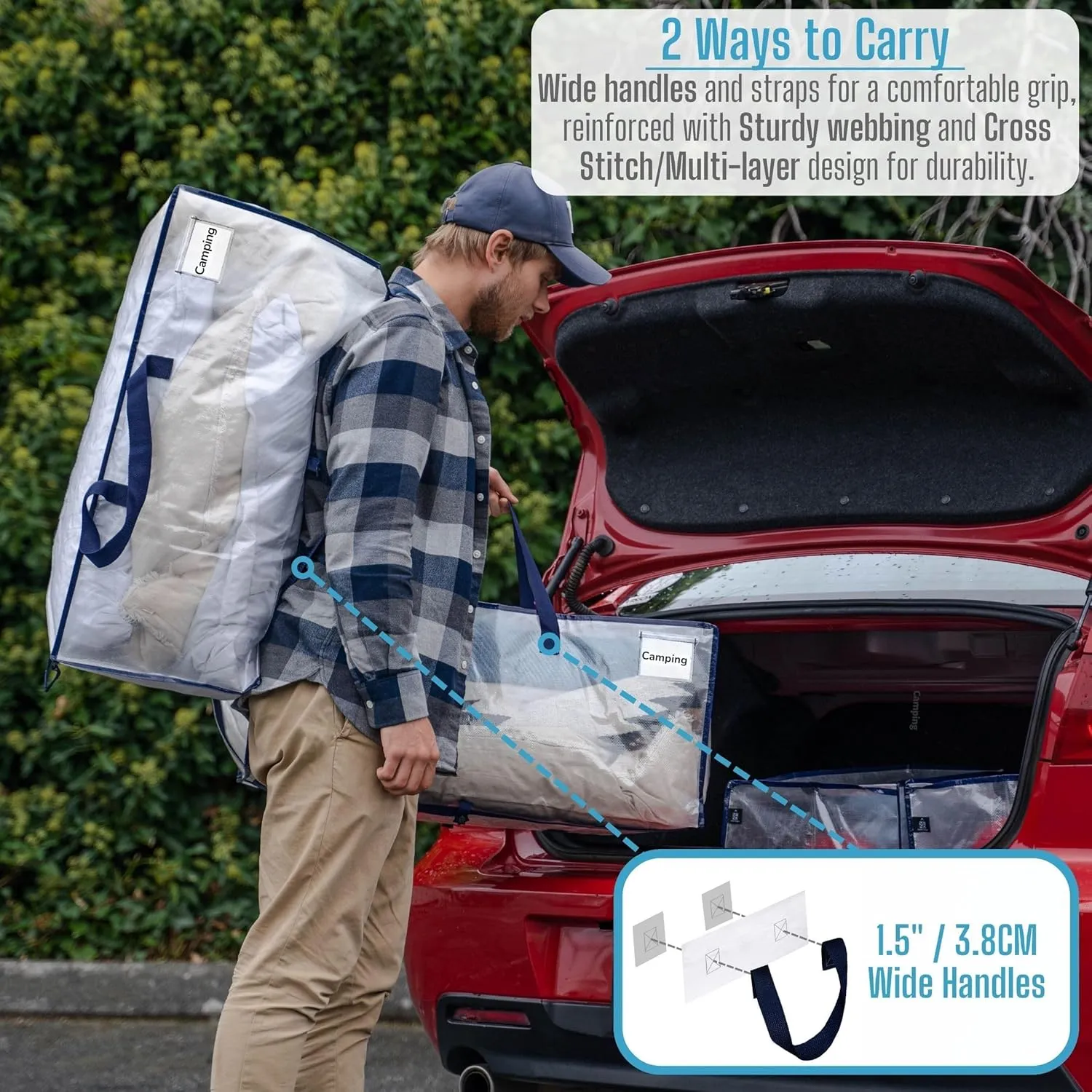 VENO 4 Pack Moving Bags w/Backpack Straps, Heavy Duty, Moving Boxes Alternative, Packing Supplies, Large Storage Totes for Dorm Room Essentials with Zipper for Clothes (Clear, 4 Pack)