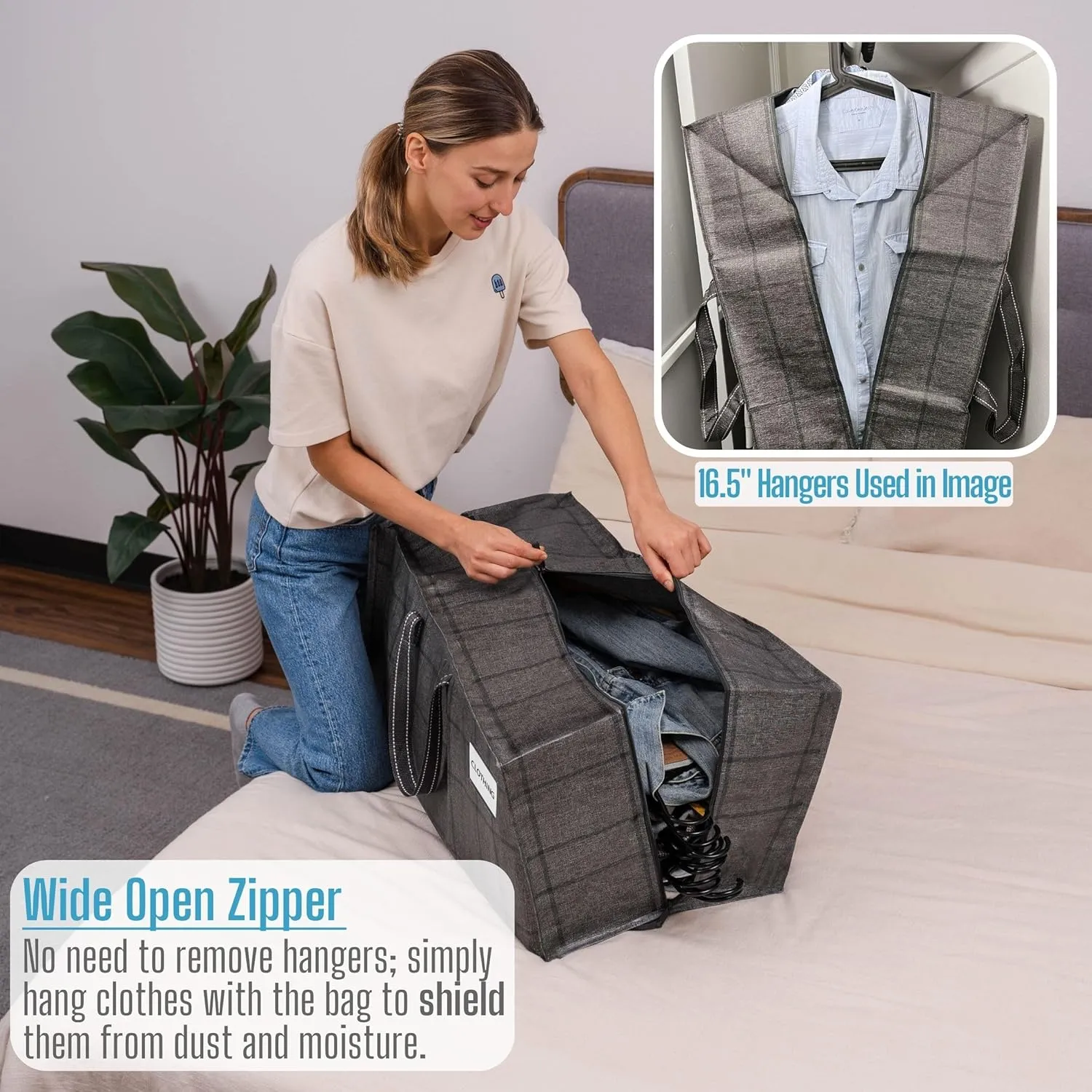 VENO 6 Pack Moving Bags w/Backpack Straps, Heavy Duty, Moving Boxes Alternative, Packing Supplies, Large Storage Totes for Dorm Room Essentials with Zipper for Clothes (Windowpane, 6 Pack)