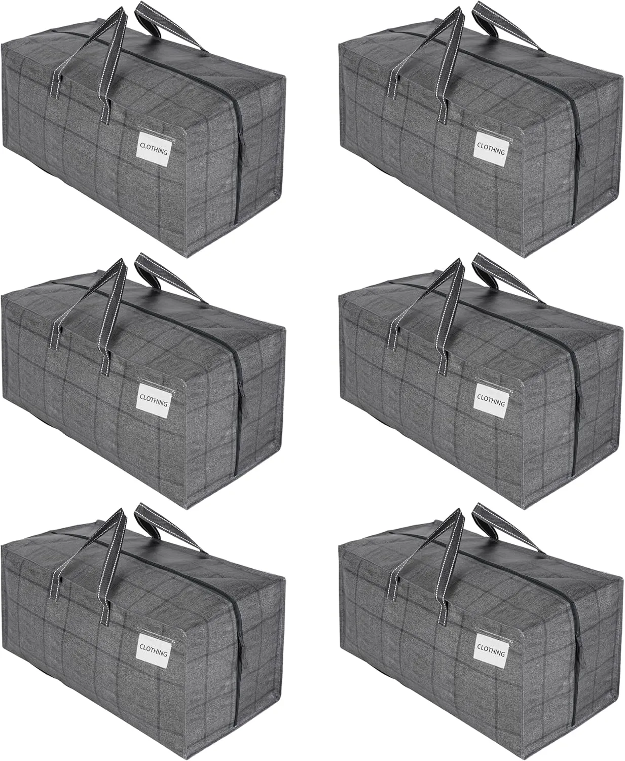 VENO 6 Pack Moving Bags w/Backpack Straps, Heavy Duty, Moving Boxes Alternative, Packing Supplies, Large Storage Totes for Dorm Room Essentials with Zipper for Clothes (Windowpane, 6 Pack)