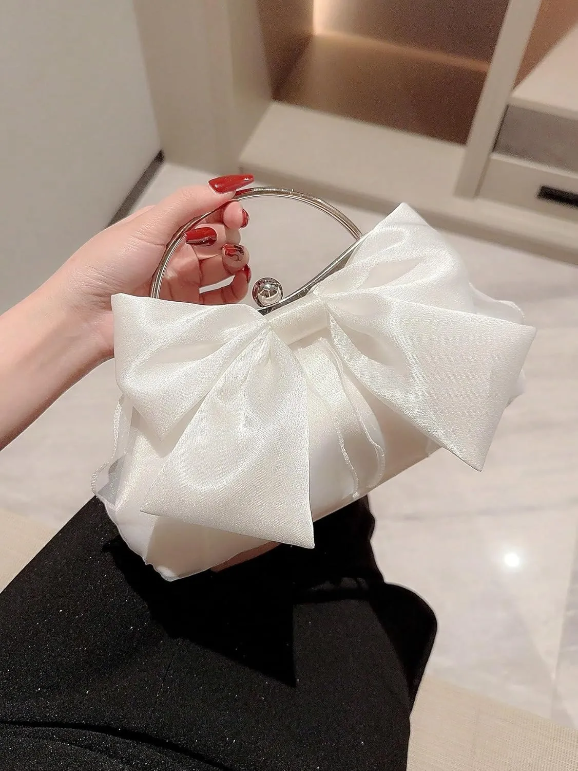 Verdusa Women's Bowknot Evening Bag Ruched Clutch Purse Party Handbag with Chain Strap