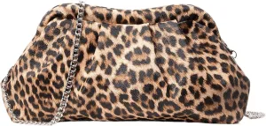 Verdusa Women's Leopard Print Ruched Clutch Purse Evening Handbag with Chain Strap