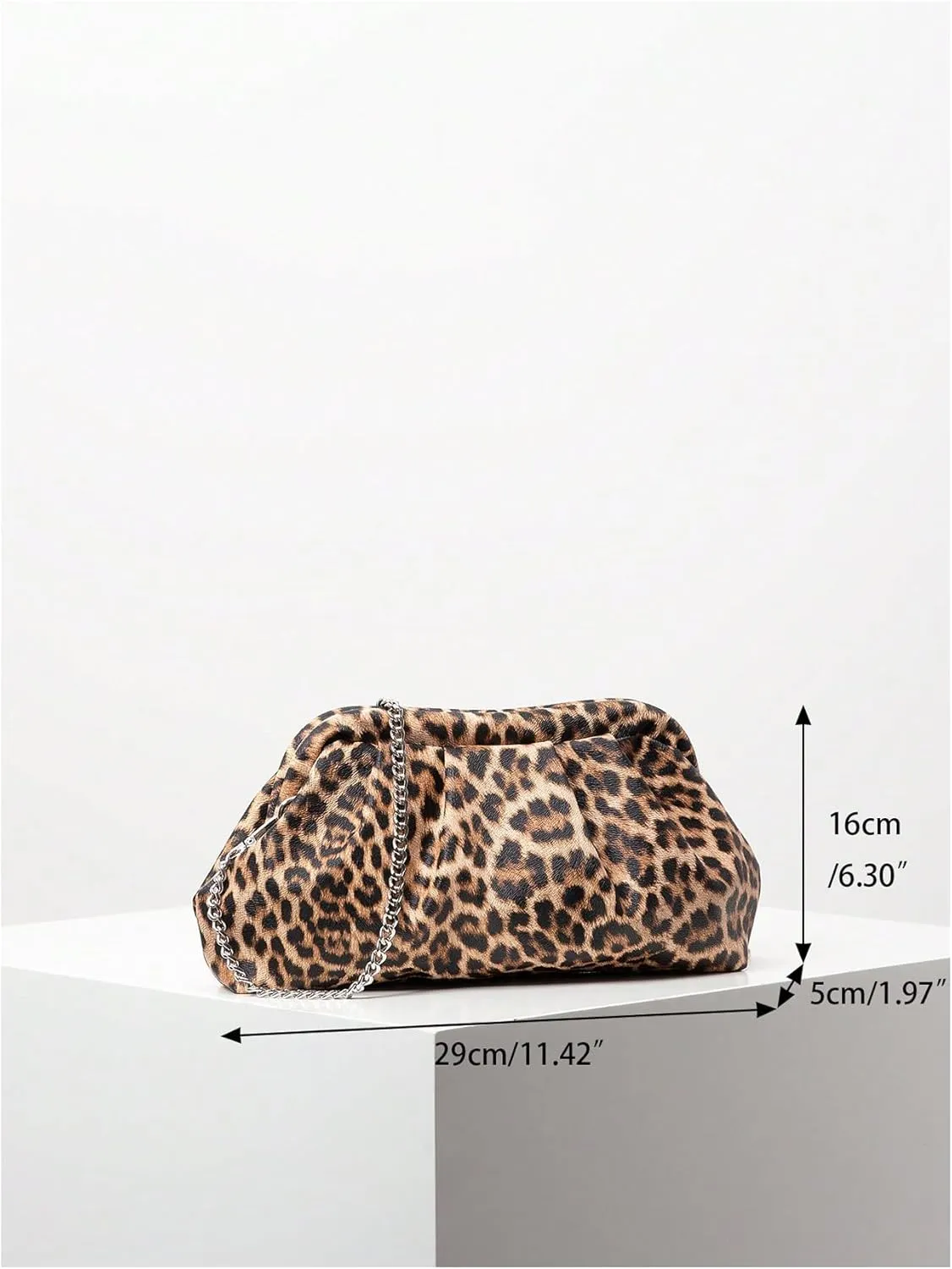 Verdusa Women's Leopard Print Ruched Clutch Purse Evening Handbag with Chain Strap