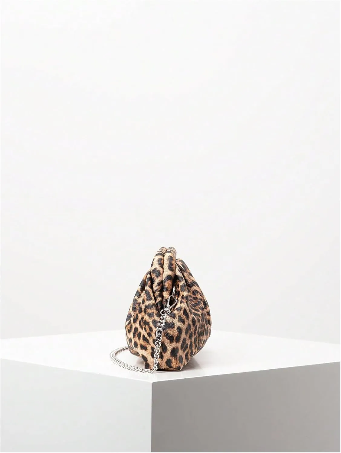 Verdusa Women's Leopard Print Ruched Clutch Purse Evening Handbag with Chain Strap