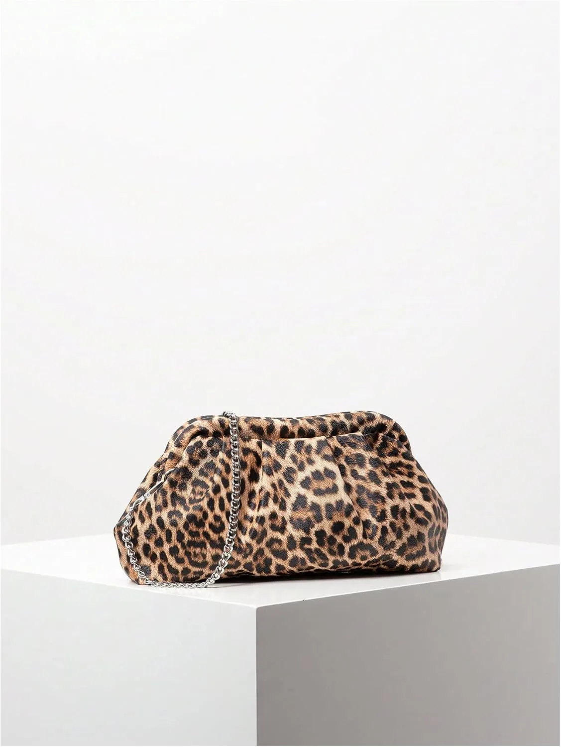 Verdusa Women's Leopard Print Ruched Clutch Purse Evening Handbag with Chain Strap