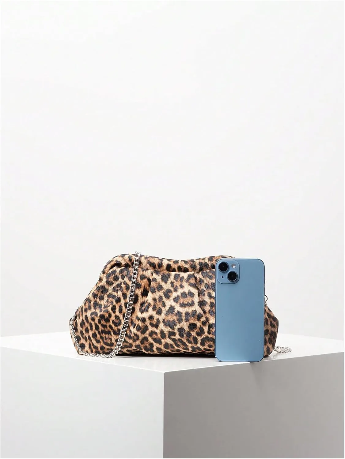 Verdusa Women's Leopard Print Ruched Clutch Purse Evening Handbag with Chain Strap