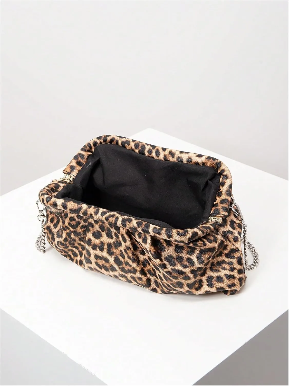 Verdusa Women's Leopard Print Ruched Clutch Purse Evening Handbag with Chain Strap