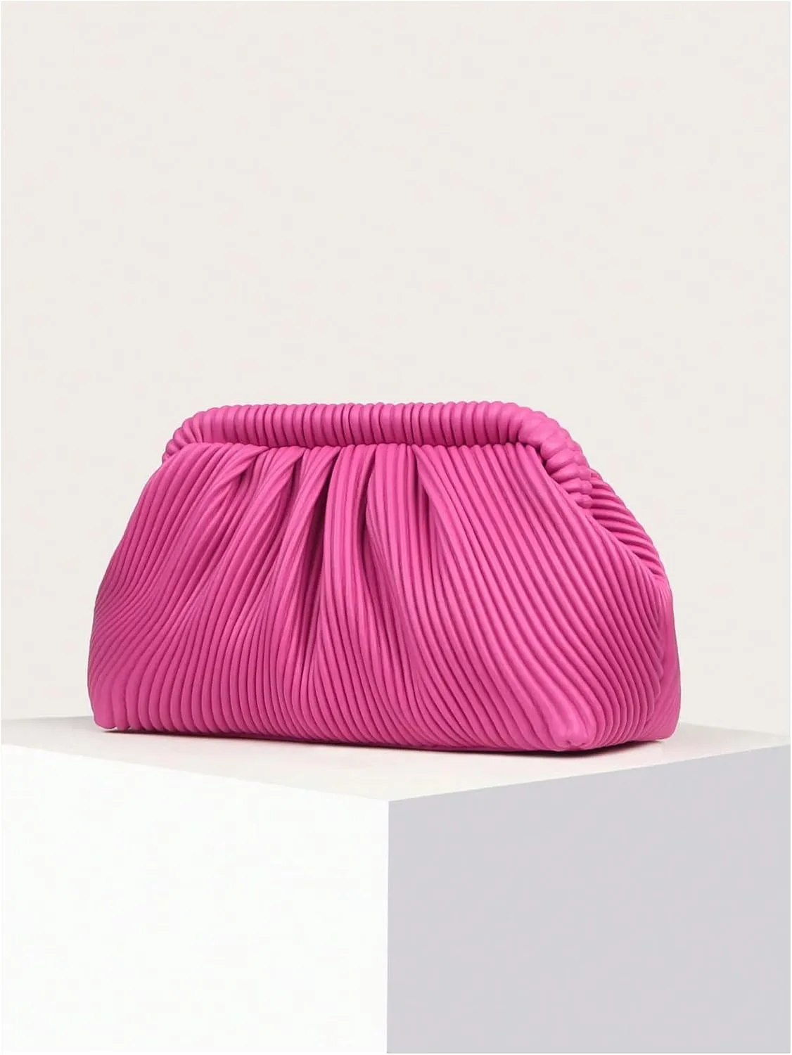 Verdusa Women's Ruched Clutch Purses Makeup Bag Pleated PU Leather Evening Handbags