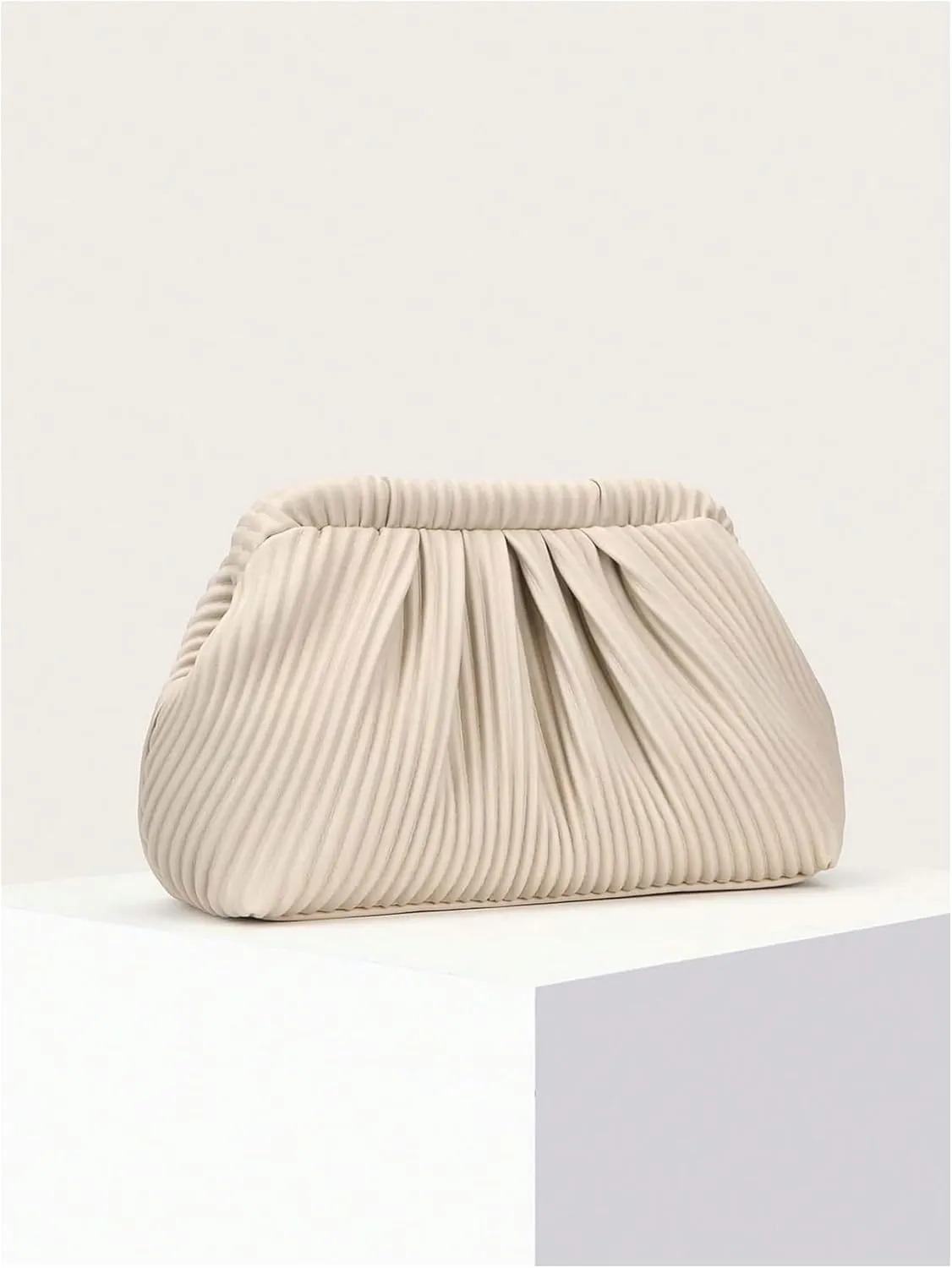 Verdusa Women's Ruched Clutch Purses Makeup Bag Pleated PU Leather Evening Handbags