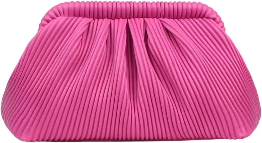 Verdusa Women's Ruched Clutch Purses Makeup Bag Pleated PU Leather Evening Handbags